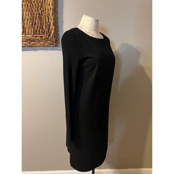 LOFT Dress 6 Small Black Stretch Ribbed Knit Long Sleeve Cotton Wool Rabbit NWT - Picture 5 of 10
